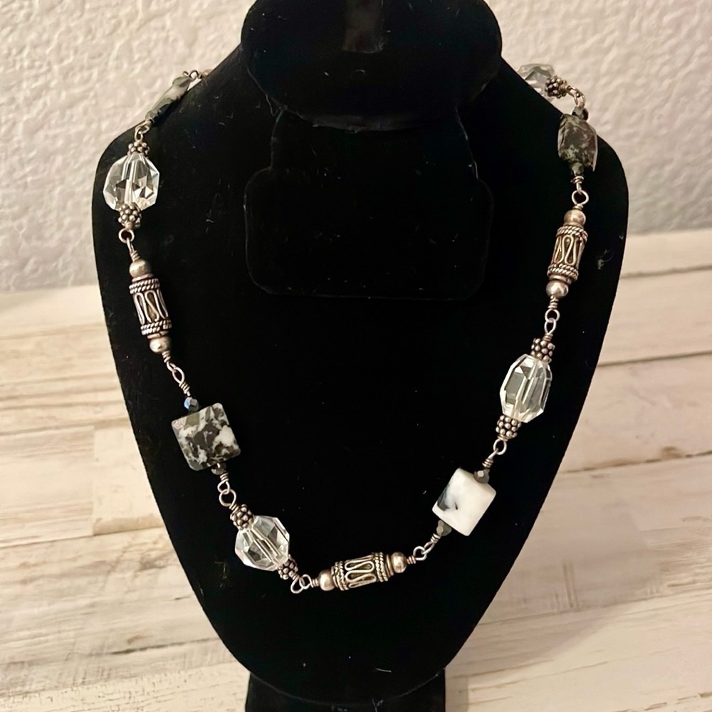 Beautiful Artisan Bali Style Silver,Beaded,Stone Station Necklace.